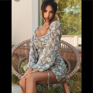 Floral printed chiffon long sleeve mini dress